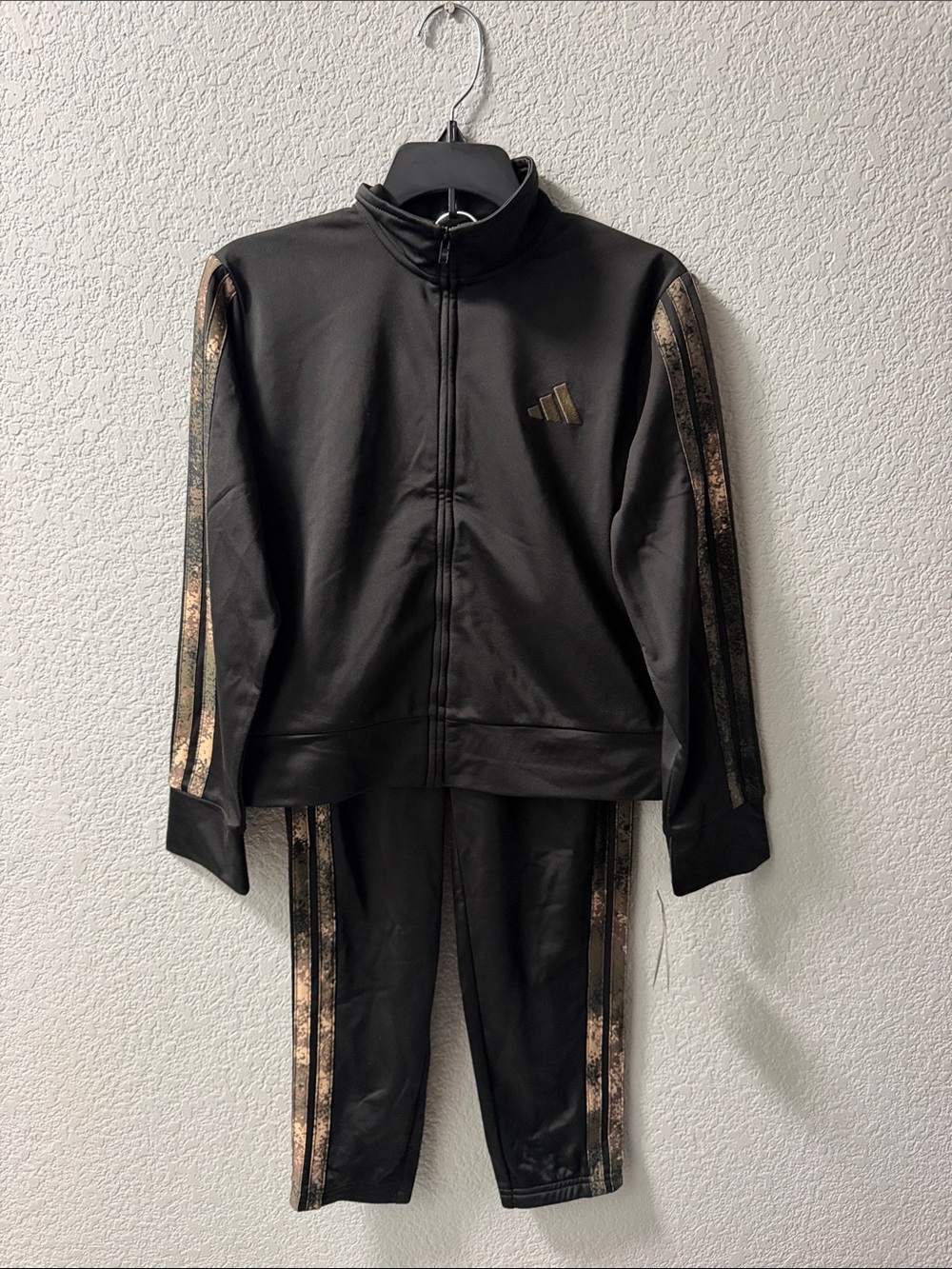 adidas Kids Black Track Jacket & Pants with Rose-Gold Stripe Detail